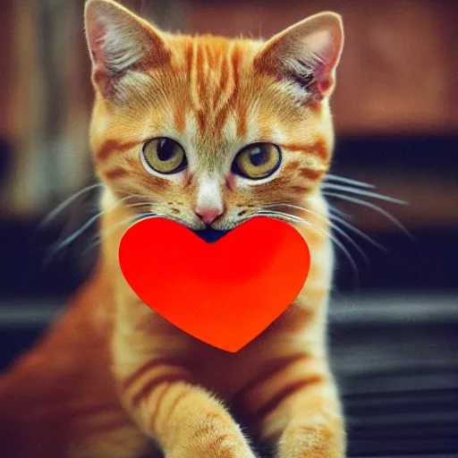 Image similar to cute orange tabby cat holding a sign with a red heart symbol