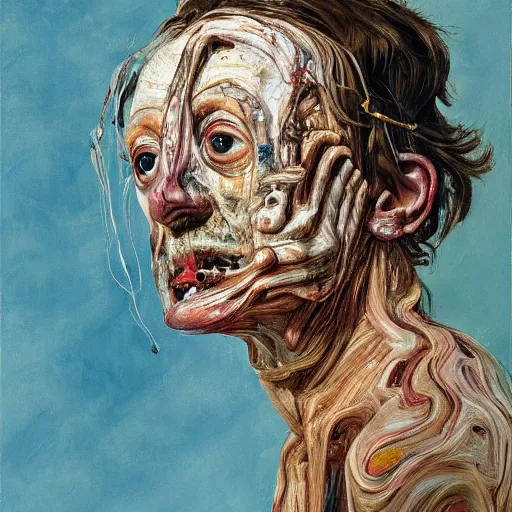 Image similar to high quality high detail painting by lucian freud and jenny saville, hd, horror, unsettling, turquoise