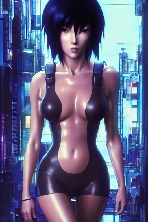 Prompt: weta pixar movie still photo of ghost in the shell anime : : motoko kusanagi by ilya kuvshinov : : artgerm, maxim cover, octane render, 3 d, unreal engine 3 d, volumetric lighting, anti aliasing, raytracing : :