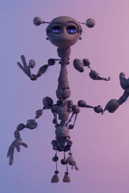 Image similar to a beautiful ancient voodoo doll with futuristic vibes, in the style of an animated 3 d pixar movie, octane render