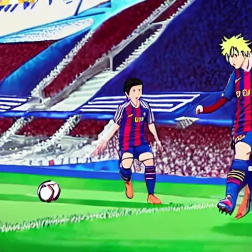 Prompt: messi scoring a goal anime style