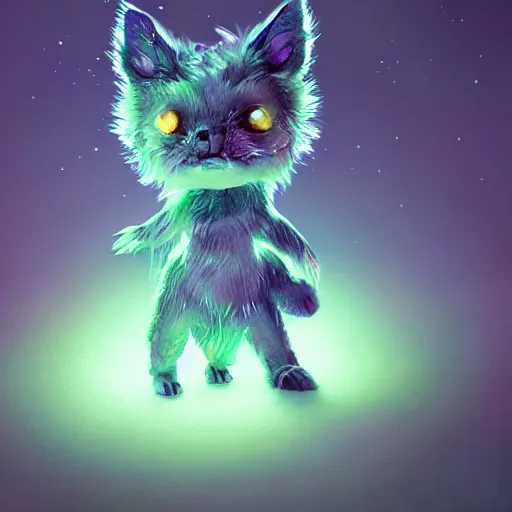 Image similar to bioluminescent cute furry beast on a dreamy biome of oddities, enchanted, magical, fantasy, hyper realism, intricate, digital art, detailed, studio shot, unreal engine 5, octane, high definition, smooth, artstation, behance