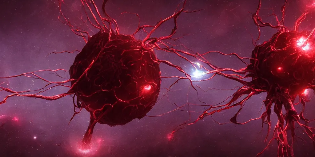 Prompt: A dark red neurological network spanning across the galaxy, blood, realistic heart in the centre, realistic 4k octane beautifully detailed render, 4k post-processing, highly detailed, intricate complexity, epic composition, magical atmosphere, cinematic lighting, masterpiece, ultra hd