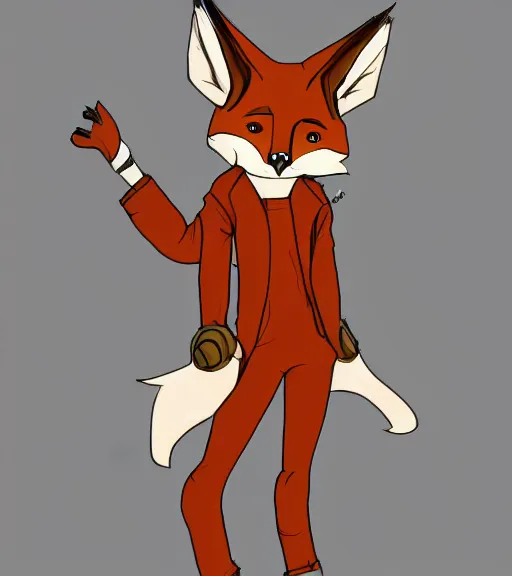 Image similar to expressive stylized master furry artist digital line art painting full body portrait character study of the anthro male anthropomorphic fox fursona animal person wearing clothes by master furry artist blotch