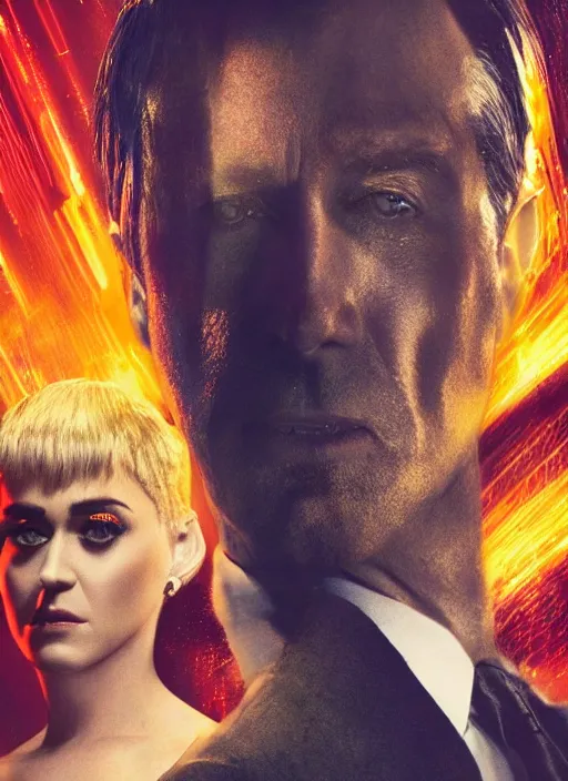 Image similar to a close - up, color cinema film still of saul goodman & katy perry in blade runner 2 0 4 9, cinematic lighting at night.