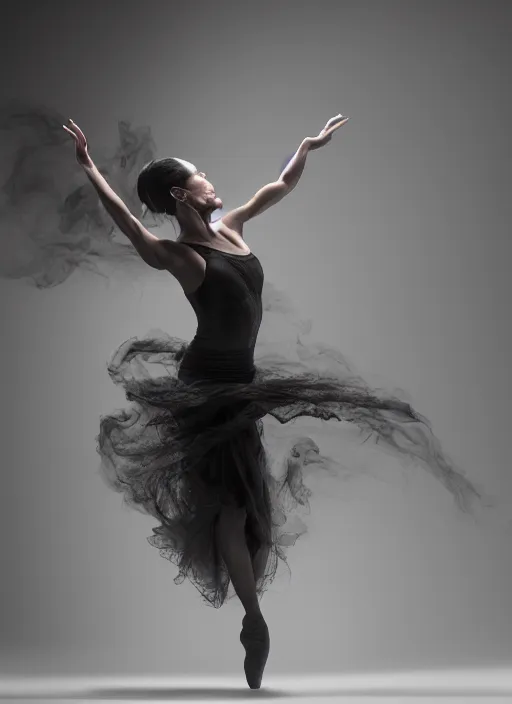 Image similar to a Photorealistic dramatic hyperrealistic render of a beautiful Female smoke dancer by Ken Brower and Deborah Ory of NYC Dance project,Lois Greenfield,Flowing cloth and smoke,Beautiful dynamic dramatic dark moody lighting,volumetric,shadows,cinematic atmosphere,Octane render,8K