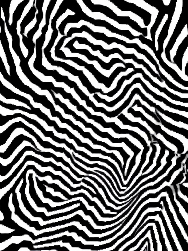 Prompt: a beautiful female face emerging from illusory motion dazzle camouflage perlin noise optical illusion