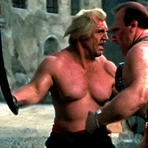 Image similar to Astérix and Obélix fighting roman soldiers in American Psycho (1999)