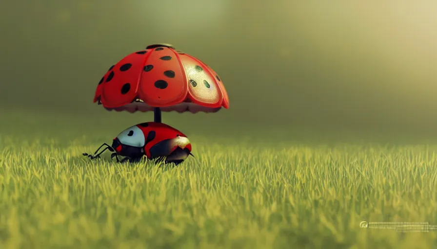 Image similar to a lovely ladybug resting inside big wet flower on a summer meadow, by ilya kuvshinov, rtx rendering, octane render 1 2 8 k, maya, extreme high intricate details by tom bagshaw, medium shot, close up shot, composition by sana takeda, lighting by greg rutkowski