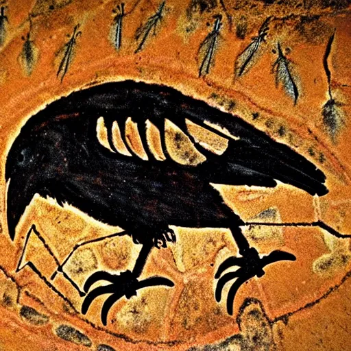 Image similar to shaman - raven, paleolithic cave art