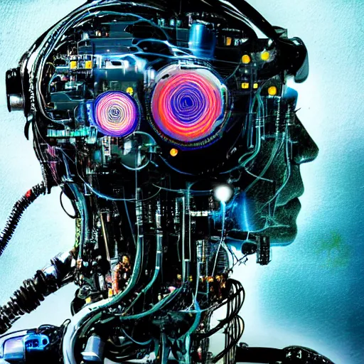 Prompt: Beautiful Photo of Arduino Uno in the robot's head. Cyberpunk. splatterpunk. 4K