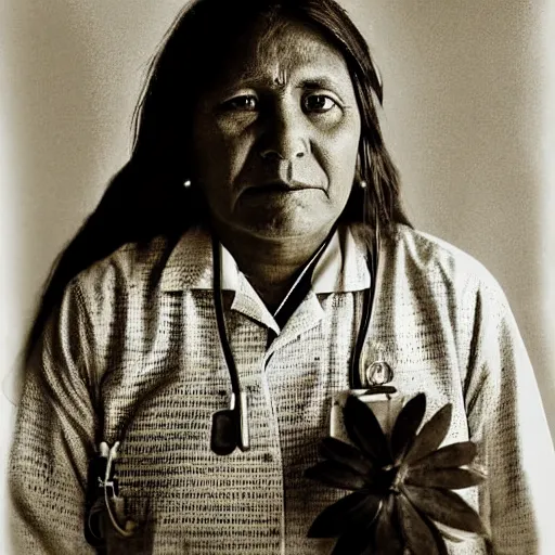 Prompt: Portrait of a Modern Native American Woman as a nurse, highly detailed, photograph, award winning,