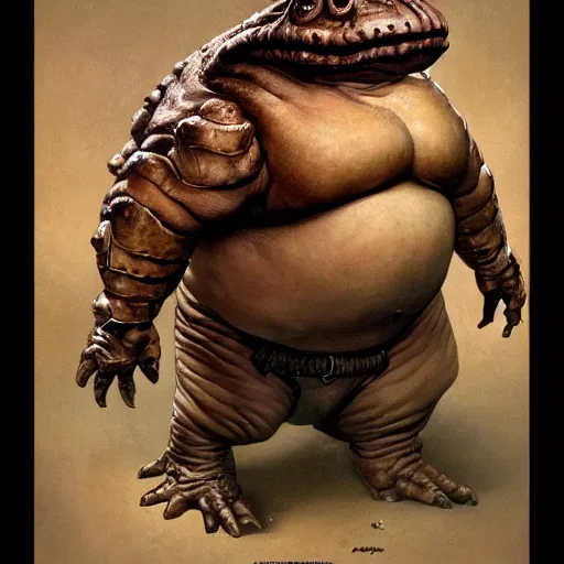 Prompt: photoreal portrait of an armoured bloated man resembling a toad, by boris vallejo and norman rockwell, artstation, horror, concept creature character art