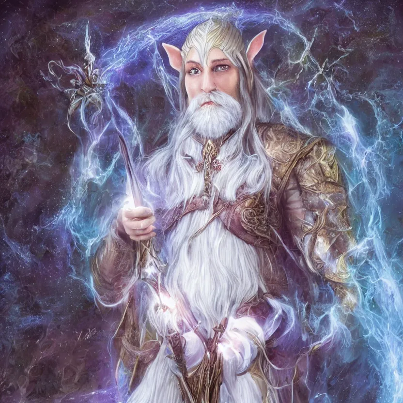 Image similar to Portrait photo of a fantasy elven wizard