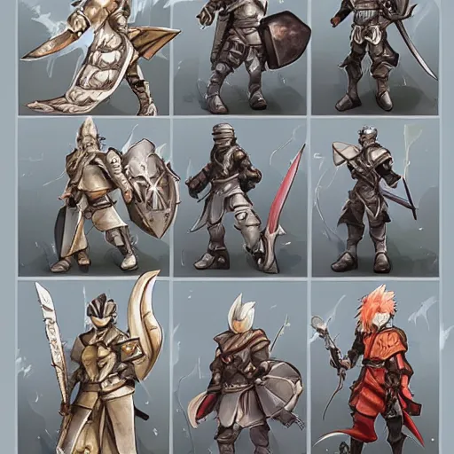 Image similar to watercolor, final fantasy tactics character design, knight in plate armor, knight wearing helmet, character portrait, heroic, many belts