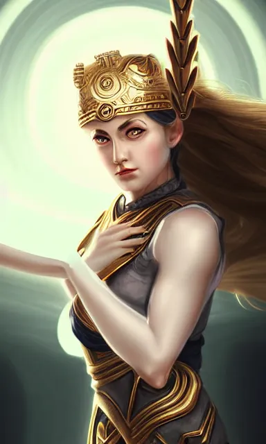 Prompt: the god athena, beautiful female, white skin, portrait, sharp focus, digital art, concept art, dynamic lighting, by emylie boivin and rossdraws
