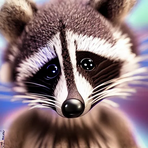 Prompt: 2 8 mm macro photo of furry cute baby raccoon astronaut by disney, pixar, octane, hyper detailed,