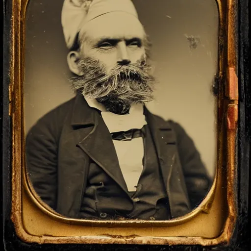 Image similar to portrait of an old sea captain smoking a pipe, daguerreotype, lighthouse in the background, piercing eyes