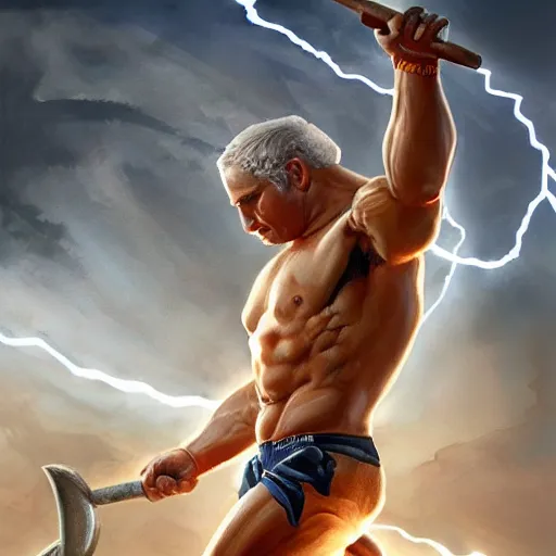 Image similar to benjamin netanyahu as a buff greek god of lightning, shooting lightning bolts from hands, highly detailed, ultra clear, by artgerm and greg rutkowski