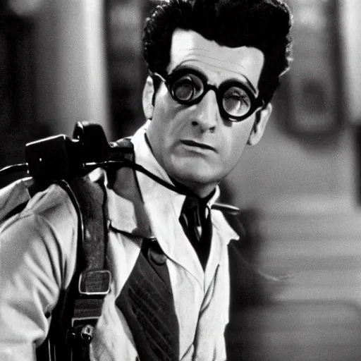 Prompt: movie still of egon spangler in ghostbusters