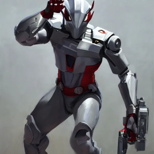 Image similar to greg manchess portrait painting of armored spiderman ultraman grey fox from metal gear cyborg gay japanese - american hybrid as overwatch character, medium shot, asymmetrical, profile picture, organic painting, sunny day, matte painting, bold shapes, hard edges, street art, trending on artstation, by huang guangjian and ail elvgren and sachin teng