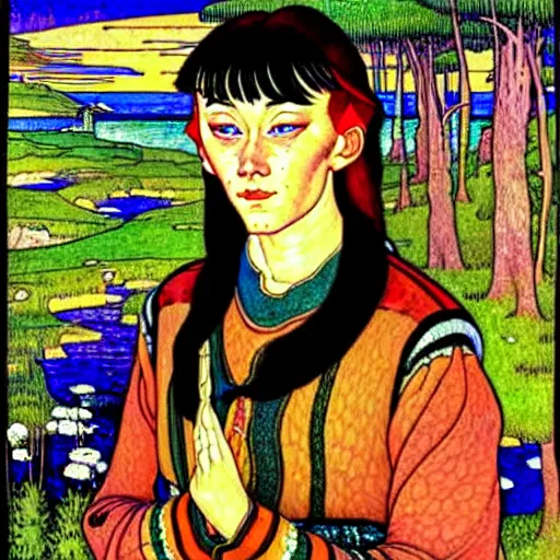 Prompt: a portrait of a character in a scenic environment by ivan bilibin