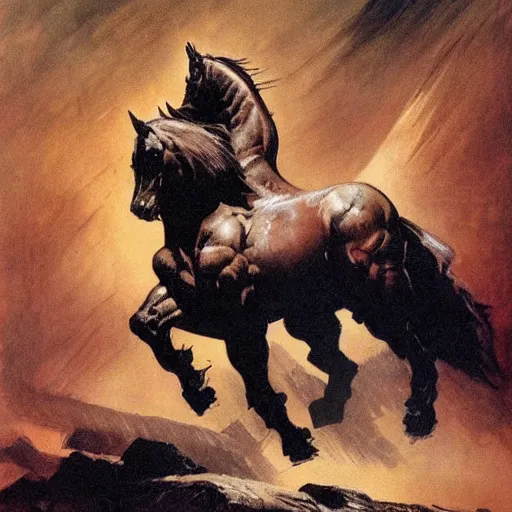 Prompt: war horse by frank frazetta