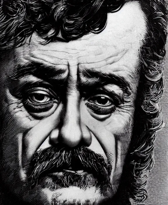 Image similar to Close-up portrait of Al Swearengen from Deadwood by Virgil Finlay