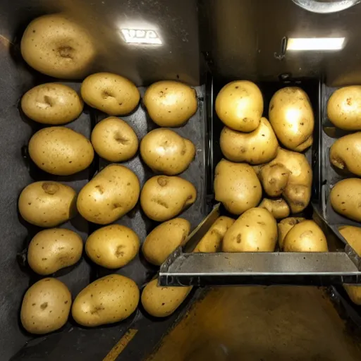 Prompt: an open bank vault with potato's pouring out of it