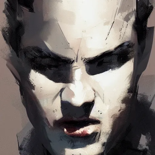 Image similar to a beautiful portrait of a gangster by greg rutkowski and bill sienkiewicz trending on artstation