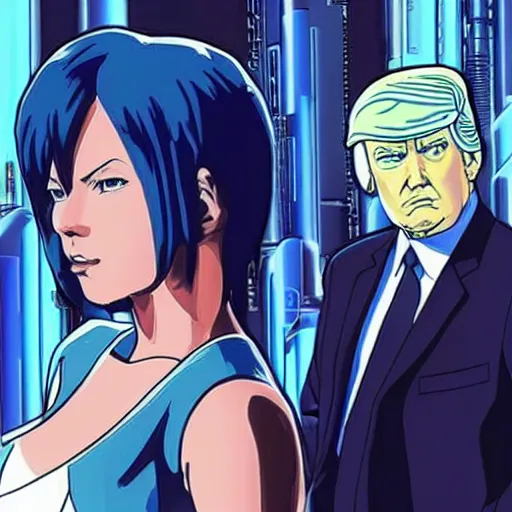 Image similar to donald trump in ghost in the shell, anime, cyberpunk