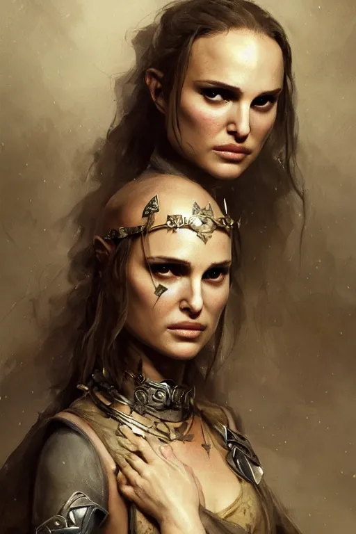 Image similar to natalie portman, battle warrior, lord of the rings, tattoos, decorative ornaments, by carl spitzweg, ismail inceoglu, vdragan bibin, hans thoma, greg rutkowski, alexandros pyromallis, perfect face, fine details, realistic shading, photorealism