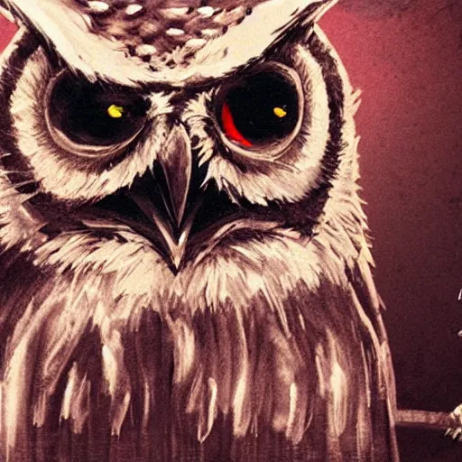 Prompt: concept art of an angry owl playing drums