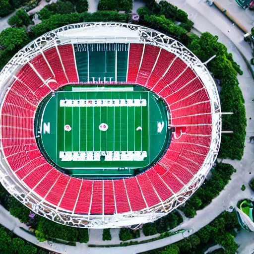 Image similar to top view of football stadium in ocean, wide shot