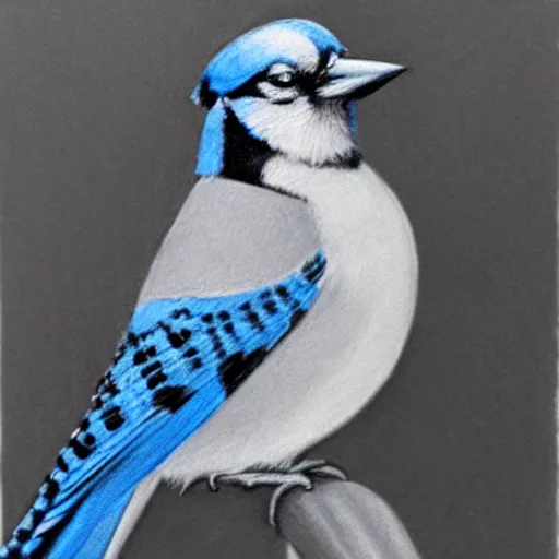 charcoal drawing of a blue jay, Stable Diffusion