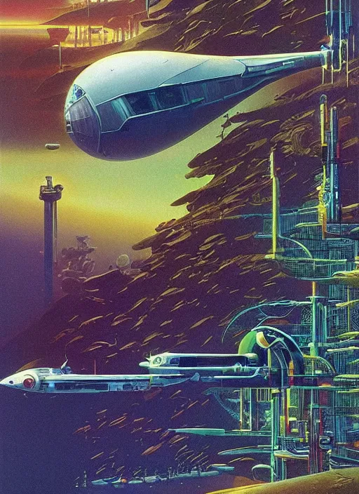 Prompt: retro futurism, solarpunk, biopunk, naturecore, artwork by roger dean, by dean ellis