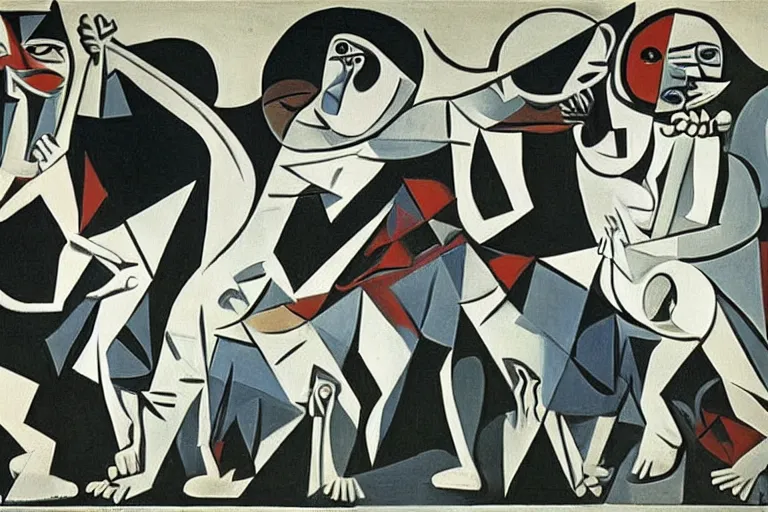 Prompt: pablo picasso painting of guernica showcasing the liberation war of bangladesh