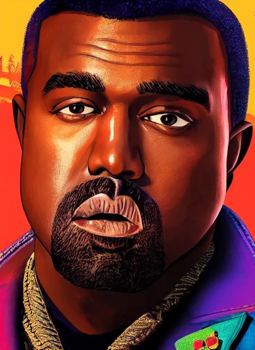 Image similar to portrait kanye west as willy wonka in red dead redemption 2, splash art, movie still, cinematic lighting, ray tracing, octane render, long lens, shallow depth of field, bokeh, anamorphic lens flare, 8 k, hyper detailed, 3 5 mm film grain