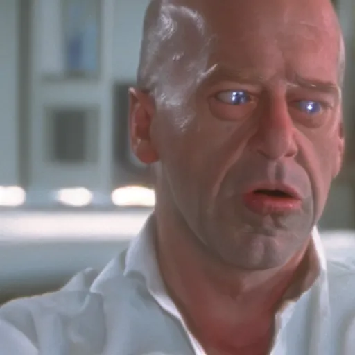 Image similar to a still of homer simpson from die hard ( 1 9 8 8 ), long shot, 1 5 0 mm