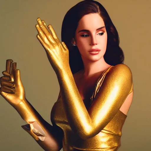 Image similar to golden statue of lana del rey