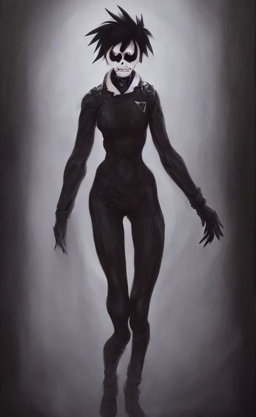 Image similar to dark portrait painting of tracer from overwatch, in style of zdzisław beksinski, scary, horror, overwatch tracer character, dressed in dark garment,