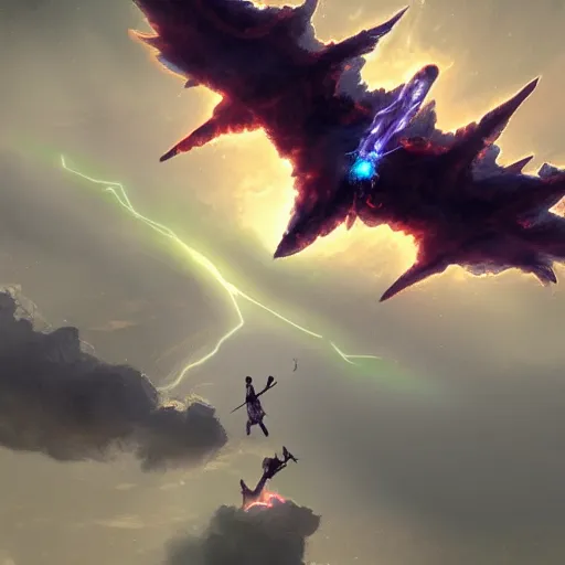 Prompt: 2 God having a battle in the sky , Trending on artstation