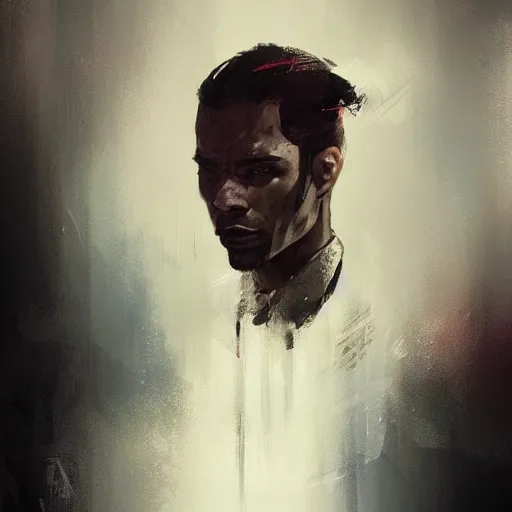 Prompt: a beautiful portrait of a gangster by greg rutkowski and bill sienkiewicz trending on artstation