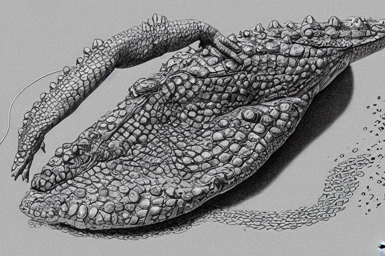 Prompt: a human alligator woman crocodile egg image from codex seraphinianus art by Luigi Serafini, highly detailed, digital painting, cinematic, hyper realism, dark retrowave