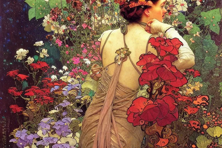 Image similar to 👩🏾🌹🍄, intricate, futuristic, fantasy, elegant, thomas kindkade, moebius, alphonse mucha, loish, norman rockwell,