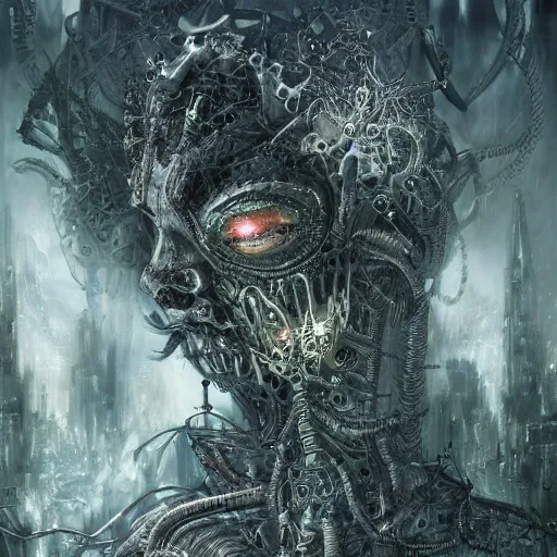 Image similar to cybernetic demon dreaming, lsd, circuitry, intricate detail, royo, whealan, giger, hd,