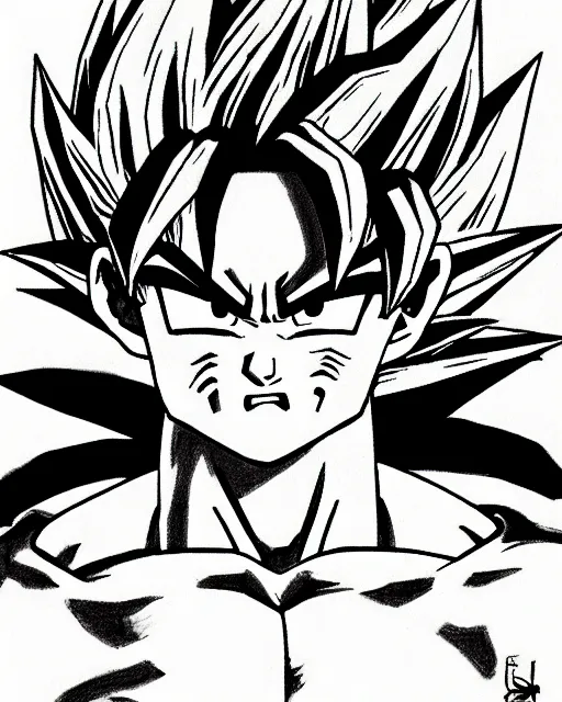 Image similar to goku from dragon ball, sketch by glen keane and jin kim and aaron blaise, black and white illustration, concept art, disney