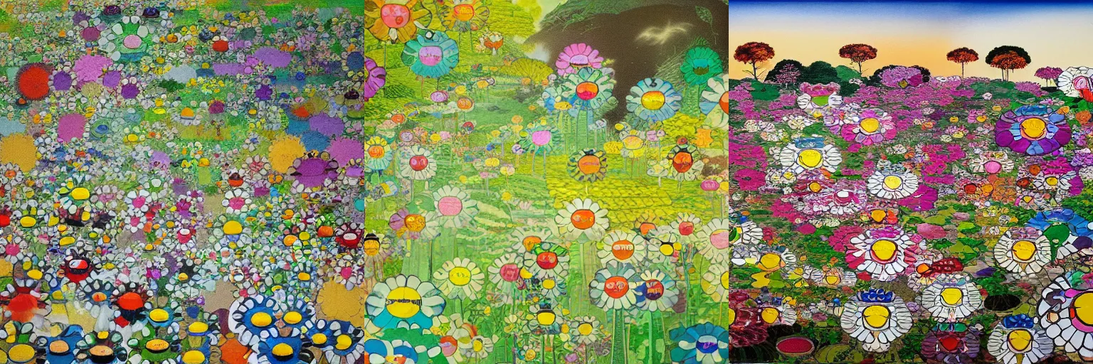 Prompt: A painting of a tea garden in the style of Takashi Murakami