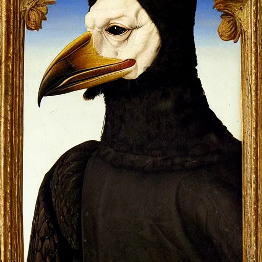 Image similar to a highly detailed renaissance oil painting of a raven dressed as an elegant tudor noble by hans holbein
