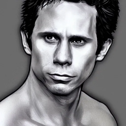 Image similar to dennis reynolds as the golden god, photo realism, perfect face, realistic